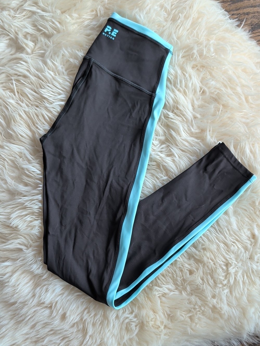 P.E Nation Black Leggings with Teal Side Trim